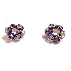 Stunning Antique Austria Aurora Borealis rhinstone cluster estate earrings